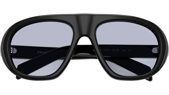Prada PR C05S Aviator Sunglasses in Black Blue Lens