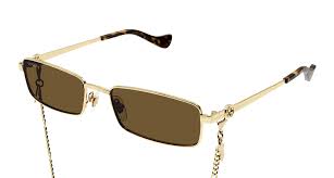 Gucci GG1600S Gold Brown Chain Rectangular Sunglasses