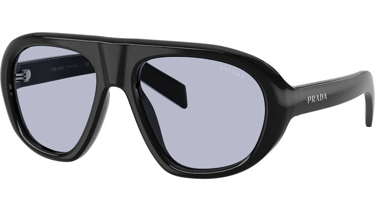Prada PR C05S Aviator Sunglasses in Black Blue Lens