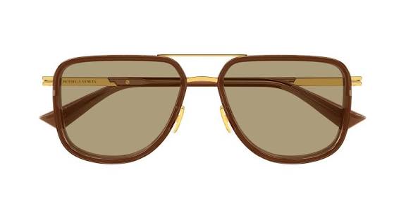 Bottega Veneta BV1463S Squared Aviator Sunglasses in Brown Tint