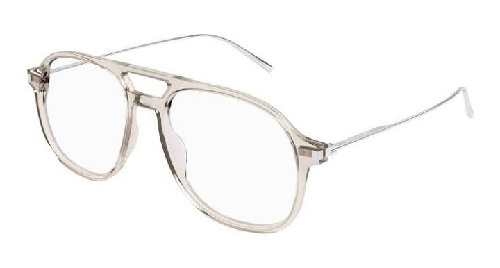 Aviator eyeglass frames with clear acetate and oval lenses, side view