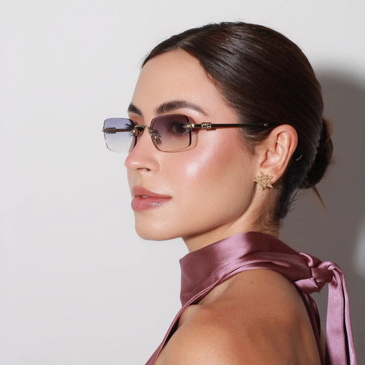 Miu Miu MU B50S Gold Blue Rimless Rectangular Sunglasses