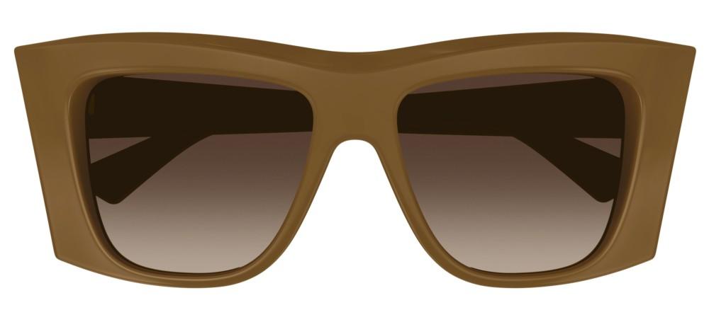 Brown squared sunglasses with dark gradient lenses, front view.