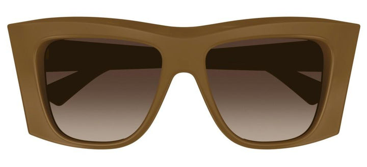 Brown squared sunglasses with dark gradient lenses, front view.
