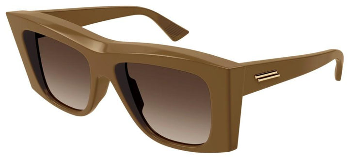 Brown squared sunglasses with gradient lenses and logo on temple.