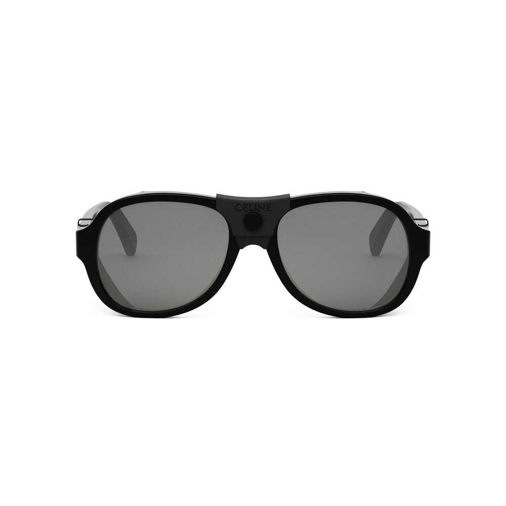 Celine CL40301U Black Leather Shield Aviator Sunglasses