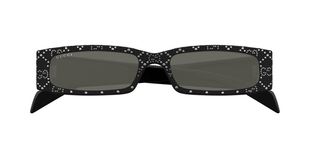 Gucci crystal black slim sunglasses with dark lenses, front view