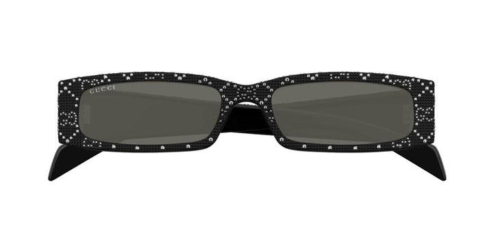 Gucci crystal black slim sunglasses with dark lenses, front view