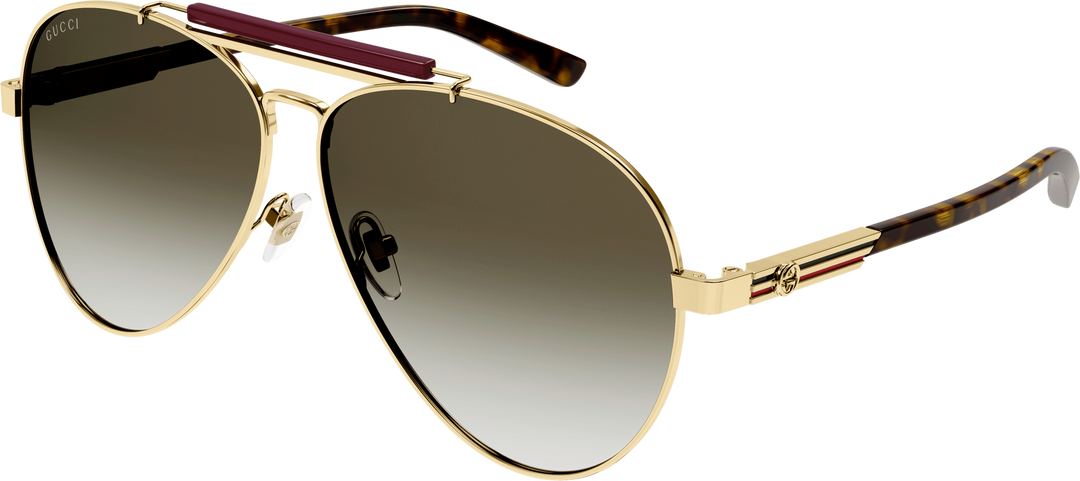 Gucci aviator sunglasses with gold frame and brown gradient lenses