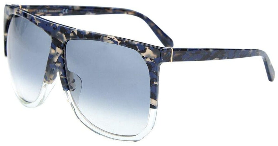 Oversized mask sunglasses with blue Havana frame and mirrored blue lenses