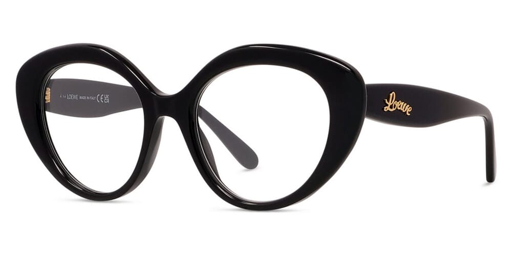 Loewe black curvy cat-eye eyeglass frames with logo temple arms