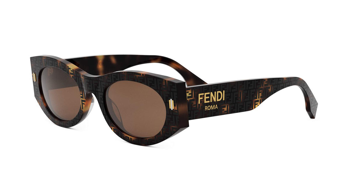 Fendi Roma tortoiseshell sunglasses with FF logo temple and dark round lenses