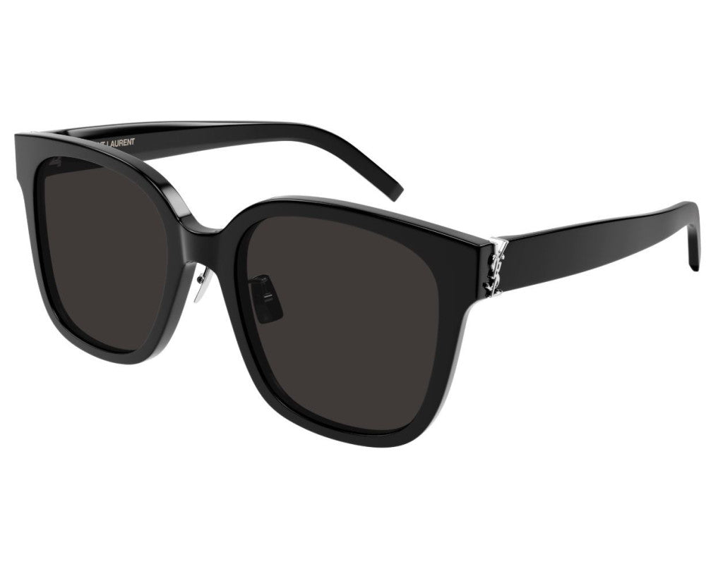 Saint Laurent black cat-eye sunglasses with dark lenses and metal hinge details