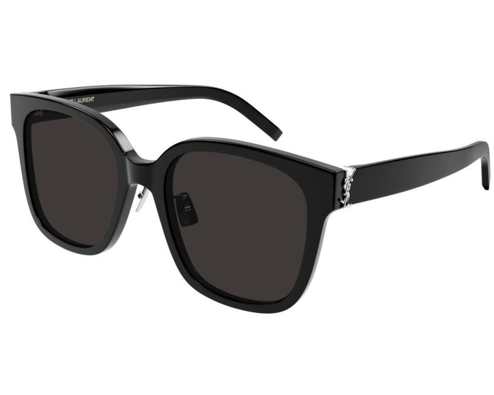 Saint Laurent black cat-eye sunglasses with dark lenses and metal hinge details
