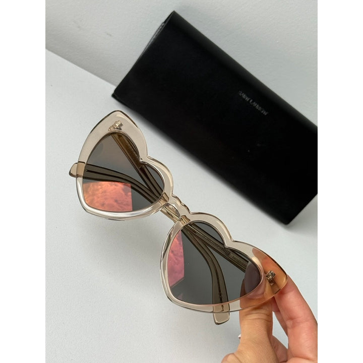 Saint Laurent SL181 Loulou Heart Sunglasses in Nude Mirror