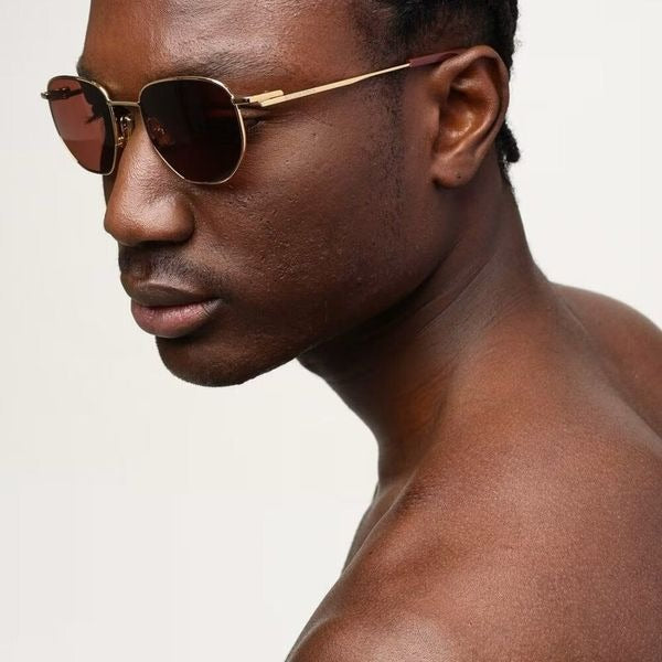 Bottega Veneta BV1301S Metal Round Sunglasses in Gold Red