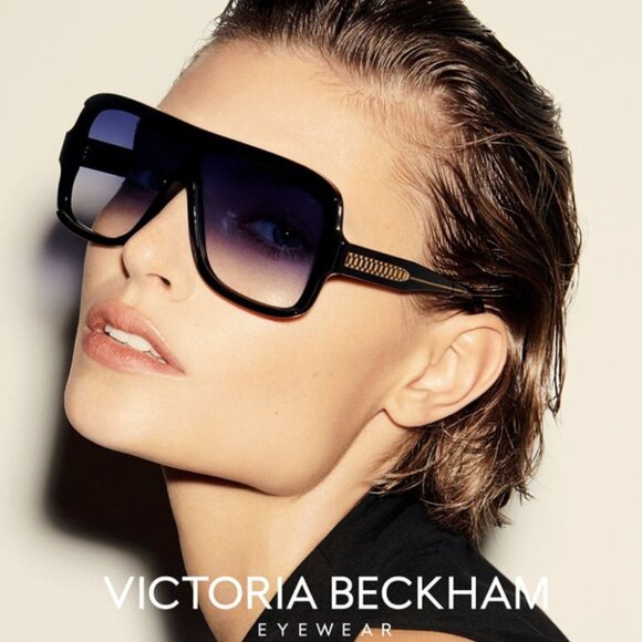 Black oversized square shield sunglasses with blue tinted lenses