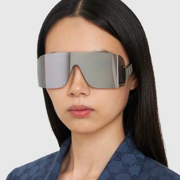 Gucci GG1637S Silver Mirror Shield Sunglasses