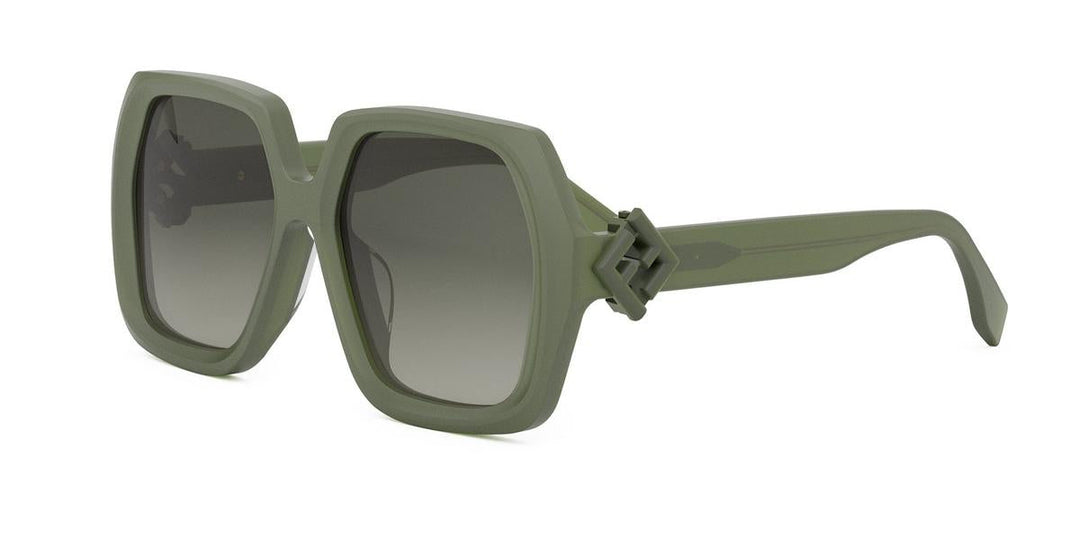 Fendi green square sunglasses with dark lenses and geometric frame