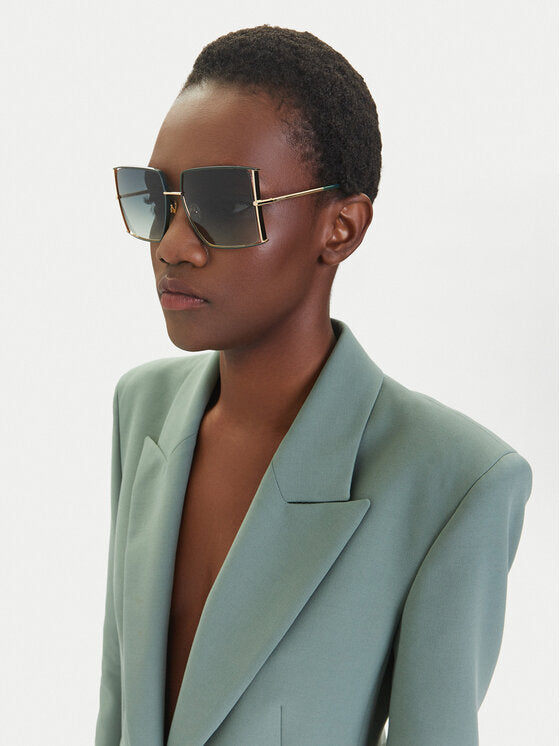 Max Mara MM0120 oversized square sunglasses: green temples, gold metal frame