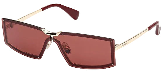 MM0118 sunglasses with gold-tone arms, burgundy rectangular lenses, and matching frame.