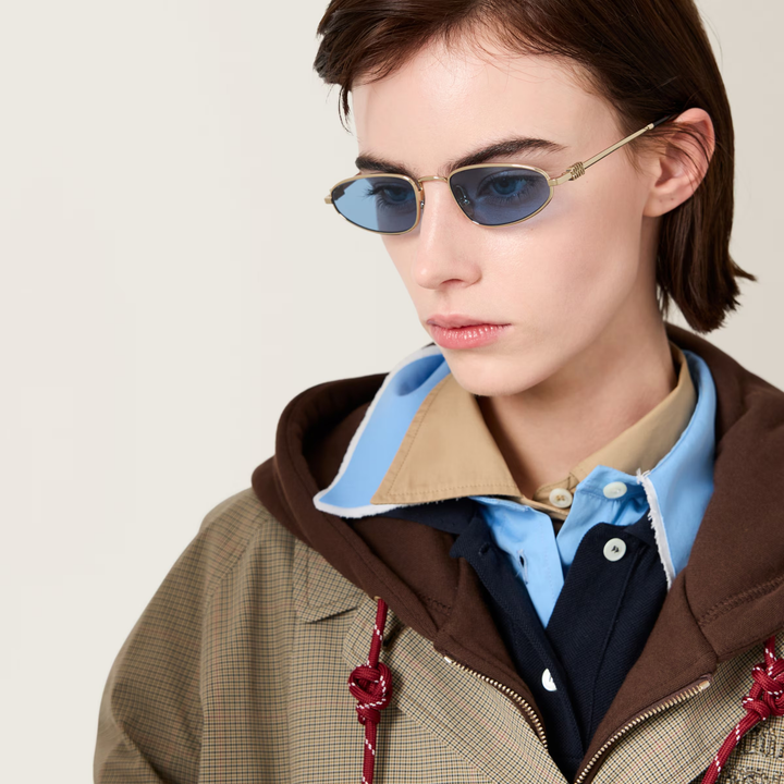 Miu Miu MU A52S Gold Blue Metal Sunglasses