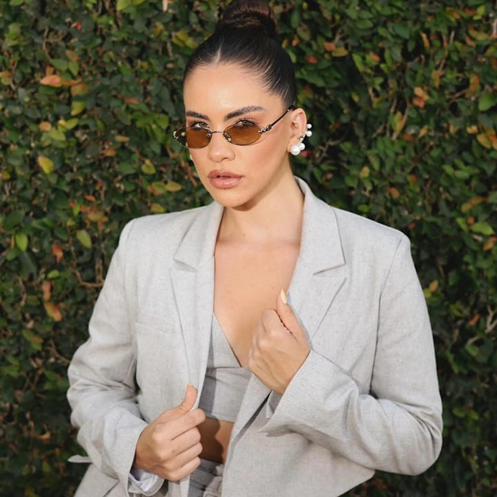 Miu Miu MU A54S Gold Brown Oval Rimless Sunglasses