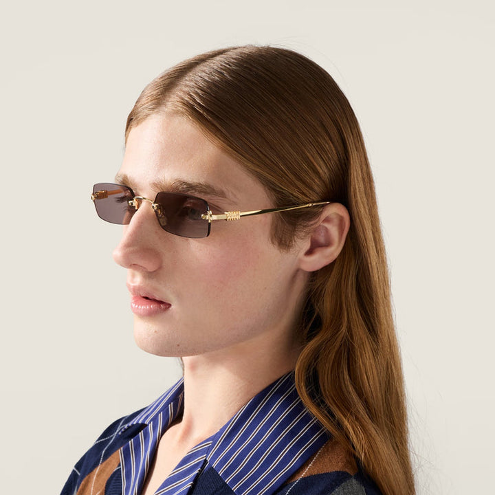 Miu Miu MU B50S Gold Purple Rimless Rectangular Sunglasses
