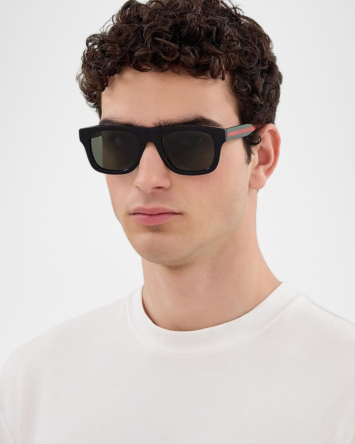 Gucci GG1991S Black Striped Temple Unisex Sunglasses