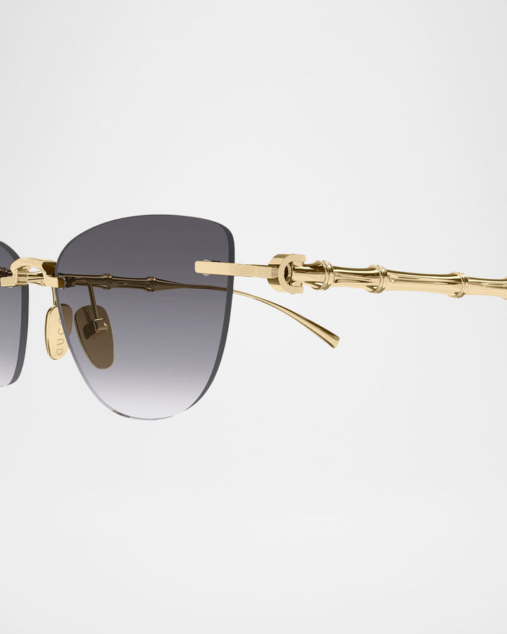 Gucci GG2063S Cat Eye Bamboo Sunglasses in Gold Grey