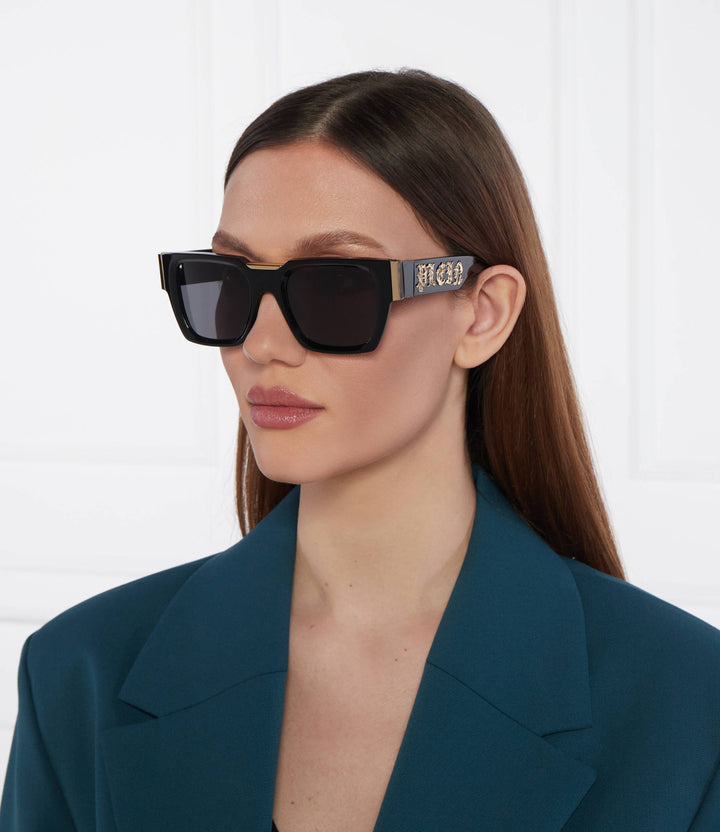 Philipp Plein SPP095M Black Gold Square Sunglasses