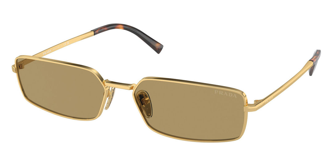 Prada gold-tone sunglasses with brown tinted lenses, rectangular frame