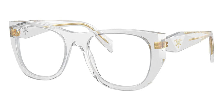 Prada PR clear rectangular eyeglass frames with gold-tone logo hinges