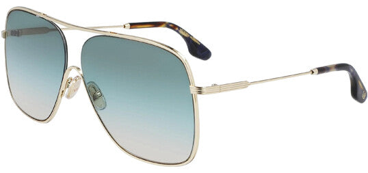Victoria Beckham VB132S oversized aviator sunglasses with gold-tone frame and light blue tinted lenses
