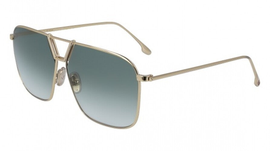 Squared aviator sunglasses with gold-tone frame and green tinted lenses