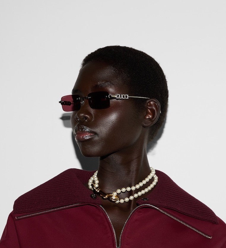 Gucci GG1808S Rimless Sunglasses in Silver Red Crystal