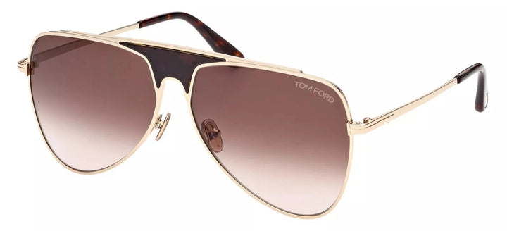 Rose gold pilot sunglasses with gradient brown lenses and slim metal arms