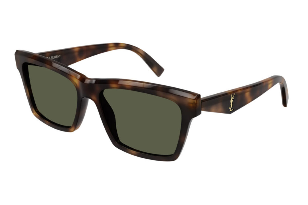 Saint Laurent sunglasses with havana-brown square frame and dark green lenses