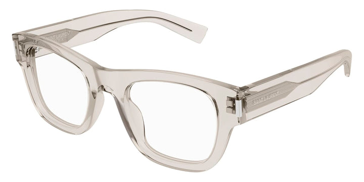 Saint Laurent SL698 transparent thick-rim eyeglass frames with clear acetate temples