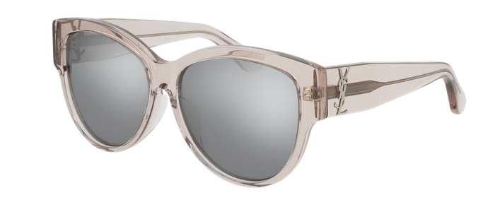 Saint Laurent cat-eye sunglasses, clear silver frames with dark gray lenses