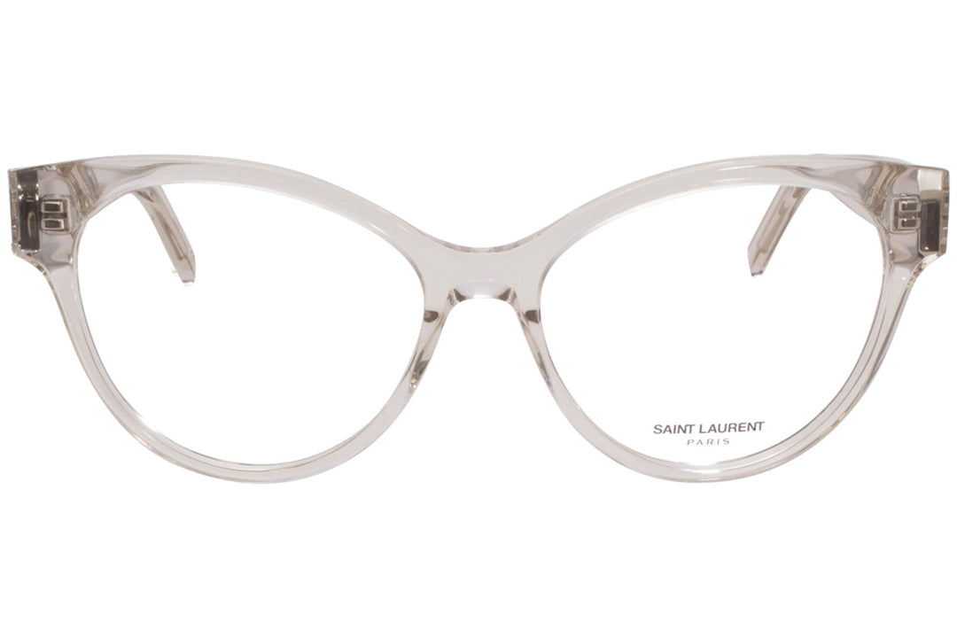 Saint Laurent cat-eye eyeglass frames, clear front with side metal hinge details