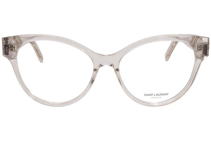Saint Laurent cat-eye eyeglass frames, clear front with side metal hinge details