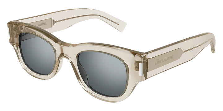 Saint Laurent SL573 clear mirror sunglasses with dark lenses and rounded square frames