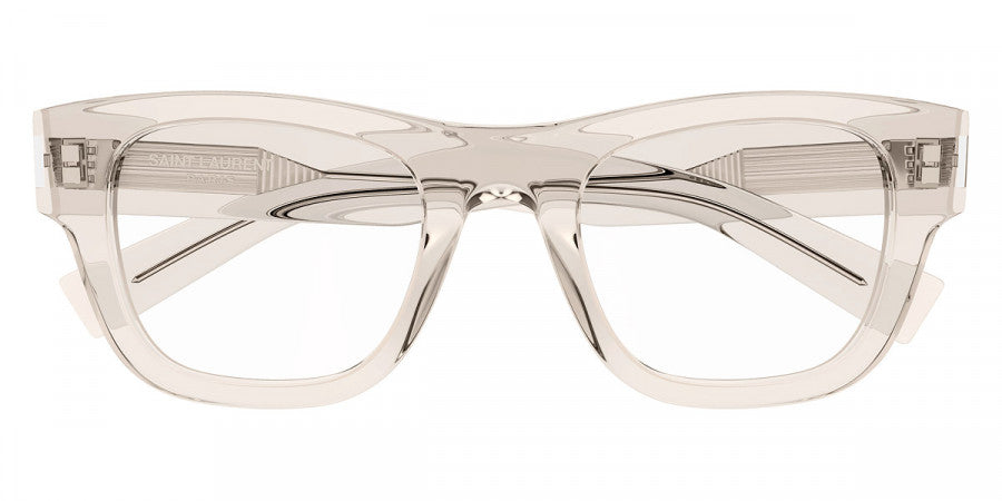 Saint Laurent SL698 transparent thick-rim eyeglass frames, front view