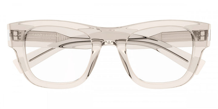 Saint Laurent SL698 transparent thick-rim eyeglass frames, front view