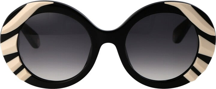 Roberto Cavalli SRC010V Black Animal Round Sunglasses