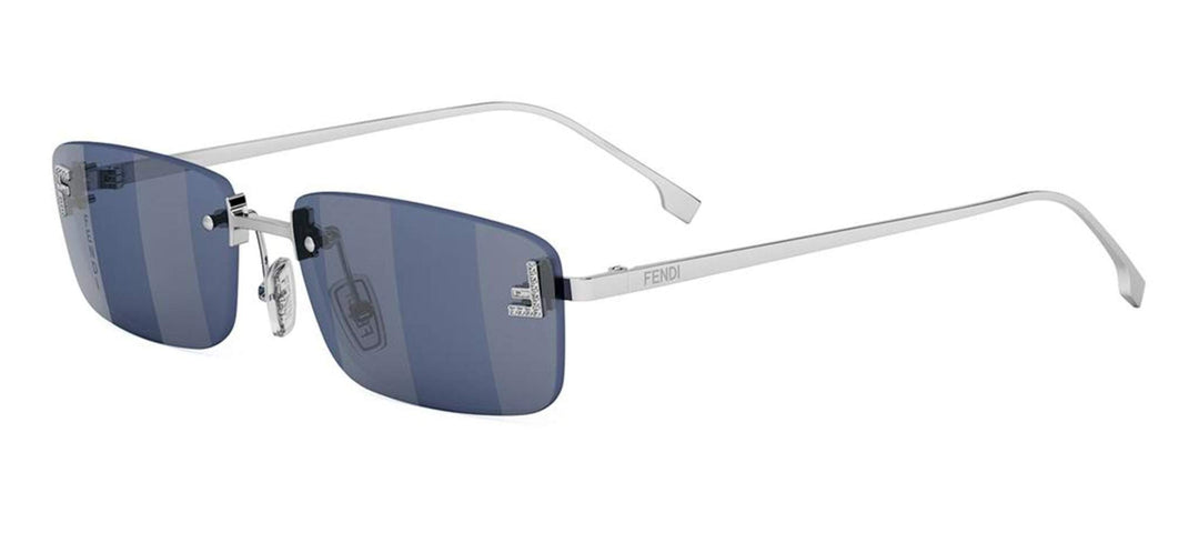 Fendi First rimless sunglasses, silver metal frame with blue tinted lenses