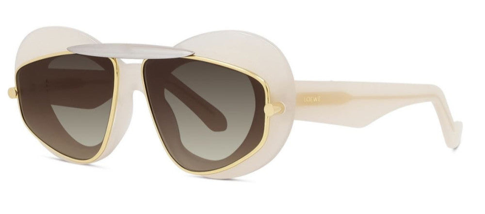 Ivory double-frame sunglasses with brown tinted lenses and gold-tone trim