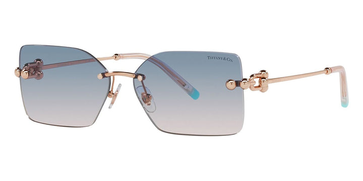 Tiffany &amp; Co rimless blue-tinted sunglasses with gold metal frame