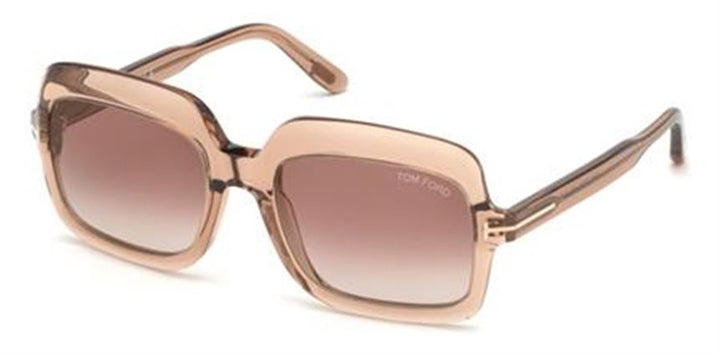Rectangular sunglasses with transparent nude frame and gradient brown tinted lenses